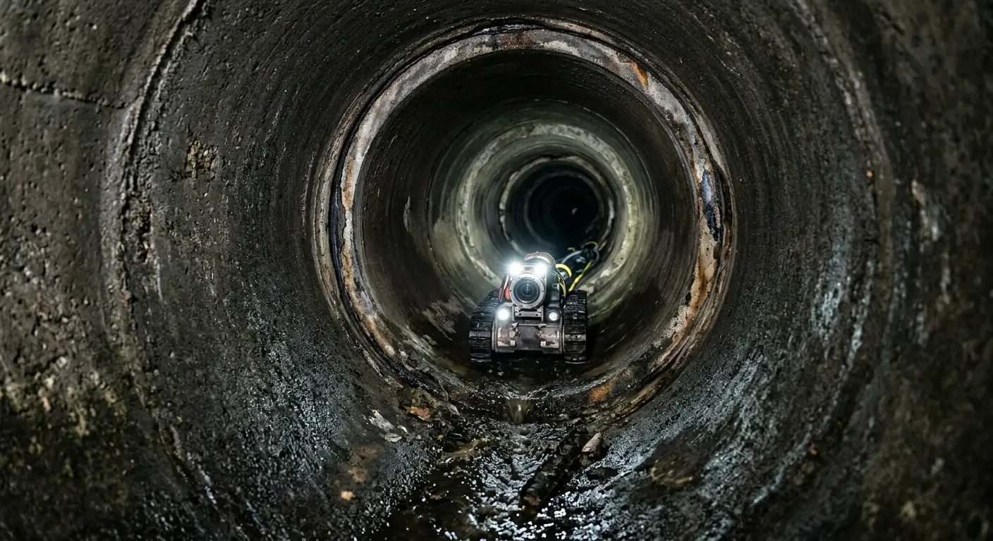 Robotic sewer camera inspecting pipe interior for Drain Snake Service in Sterling