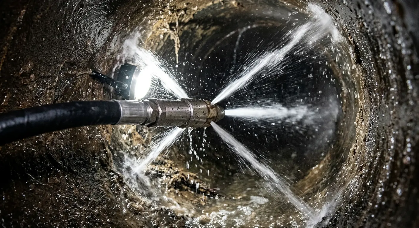 High-pressure hydro jetting nozzle cleaning sewer pipe for Sewer Line Relining in Sterling